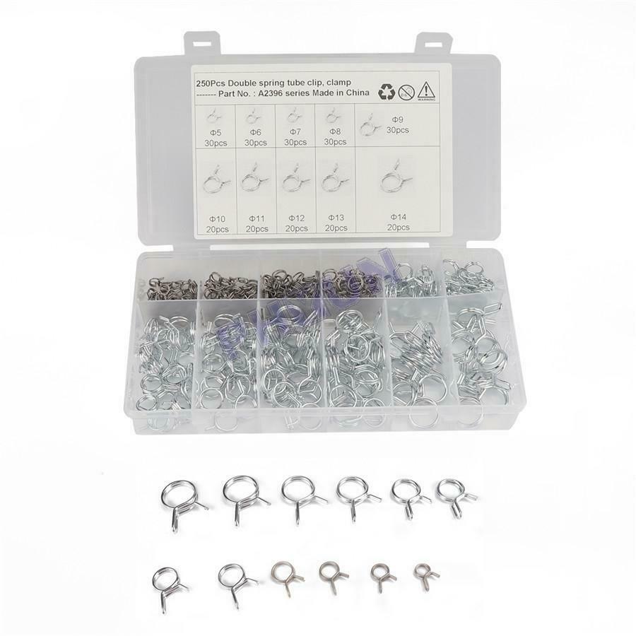 250x Universal Double Wire Fuel Line Hose Tube Spring Clamp Assortment Boxed Kit