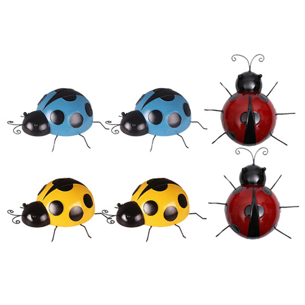 6Pcs Lovely Iron Metal Ladybird Sculpture Wall Hanging Insect Ladybug Decor