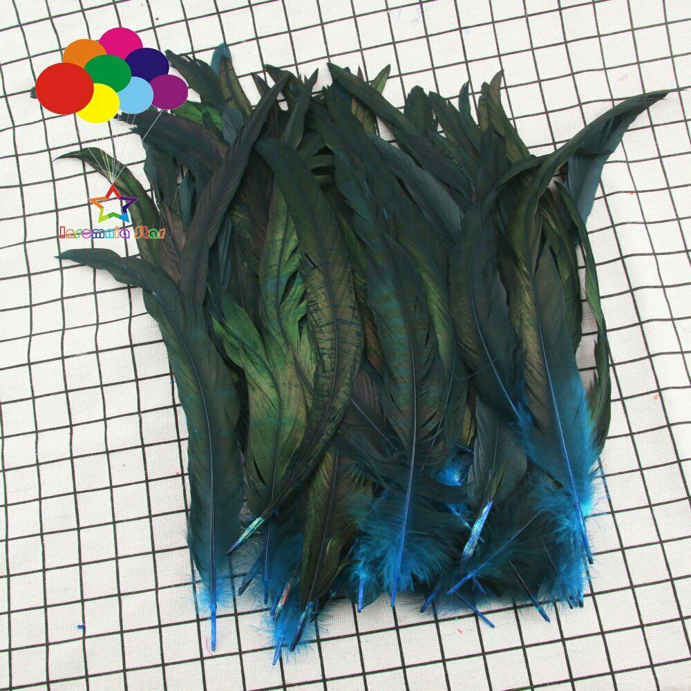 Lake blue dyeing 100 Pcs 12-14 Inch/30-35cm Cock Chicken Tail natural Feathers