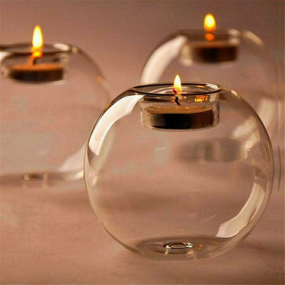 Glass Bauble Candle Holder Ball Shape Tea Light Candlestick Wedding Decor UK