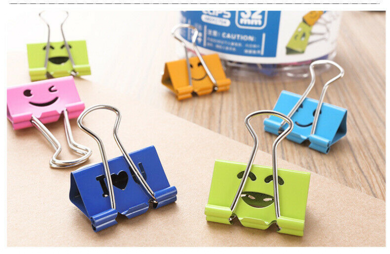 40 Pcs Smiley Colored Binder Clips Paper Clamps Bulk Binder Clips School Office