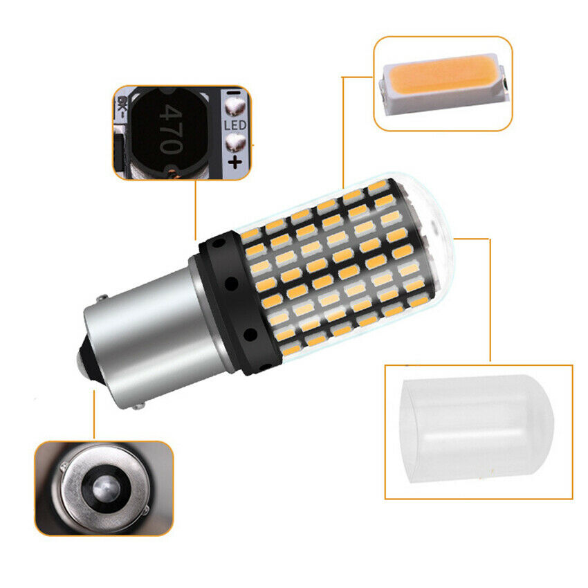 2X 1156 BA15S 3014 SMD Yellow/Amber Tail Turn Signal 144 LED Car Light Bulb Lamp