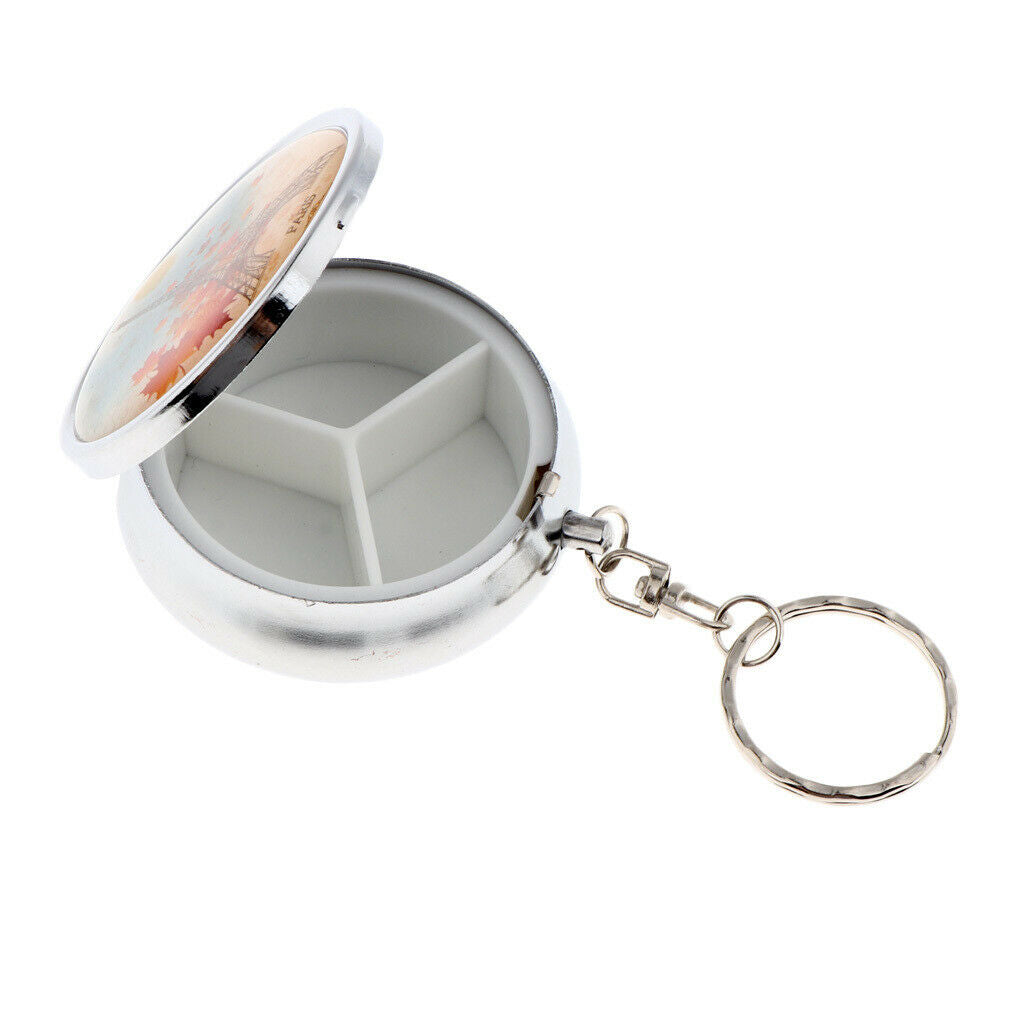 Keychain Small 3 Compartments Medicine Storage Case, Makeup Cosmetics Pressed
