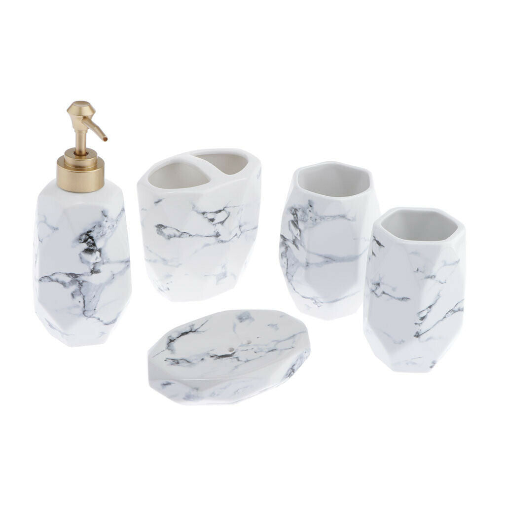 5 Pcs Soap Dish Lotion Dispenser Toothbrush Holder Tumblers Bath Accessories