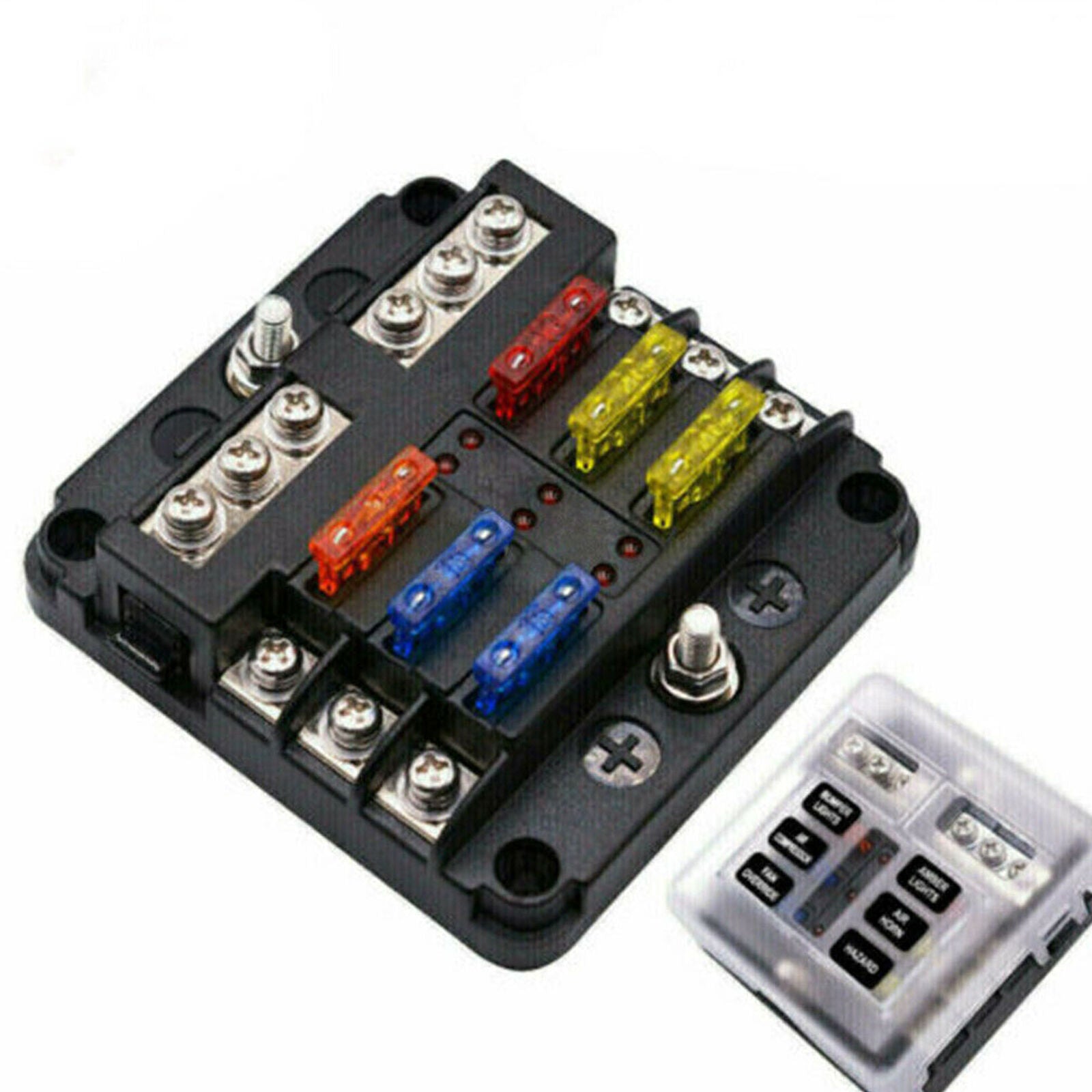 6-Way Blade Fuse Block Box Holder Overload Protection Auto Car Boat Marine 12V