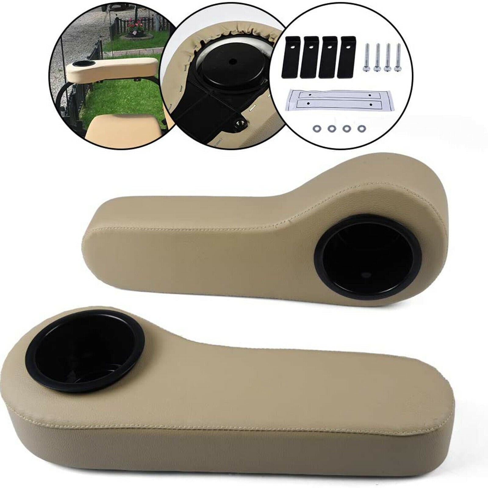 Universal Golf Cart Armrest Cushion with Cup Holder for Club Car Brown