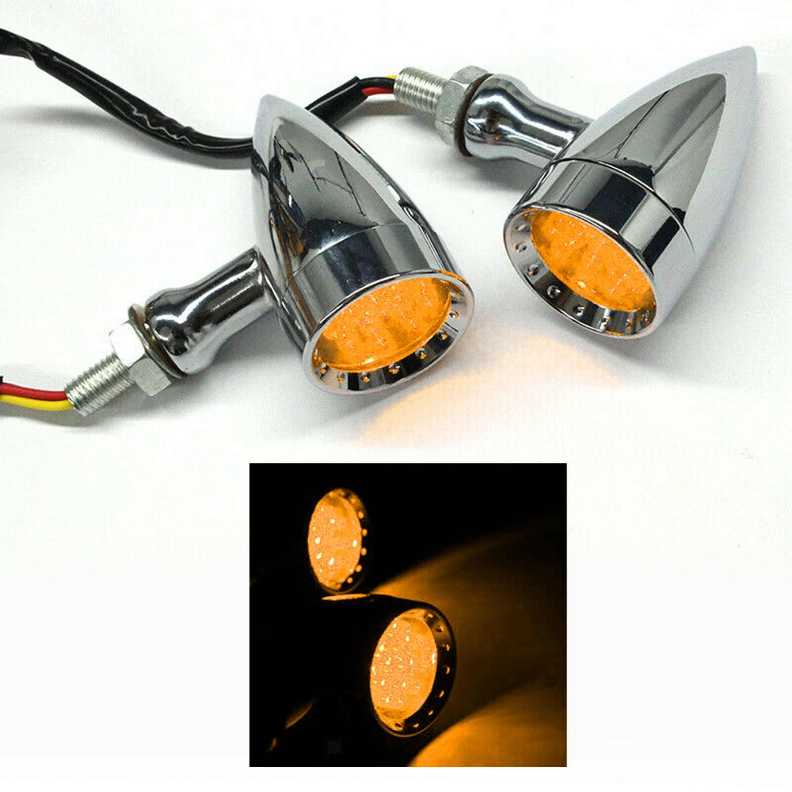 2 Pieces Turn Signal Light Mini Motorcycle Indicators 12V Zinc Alloy Yellow