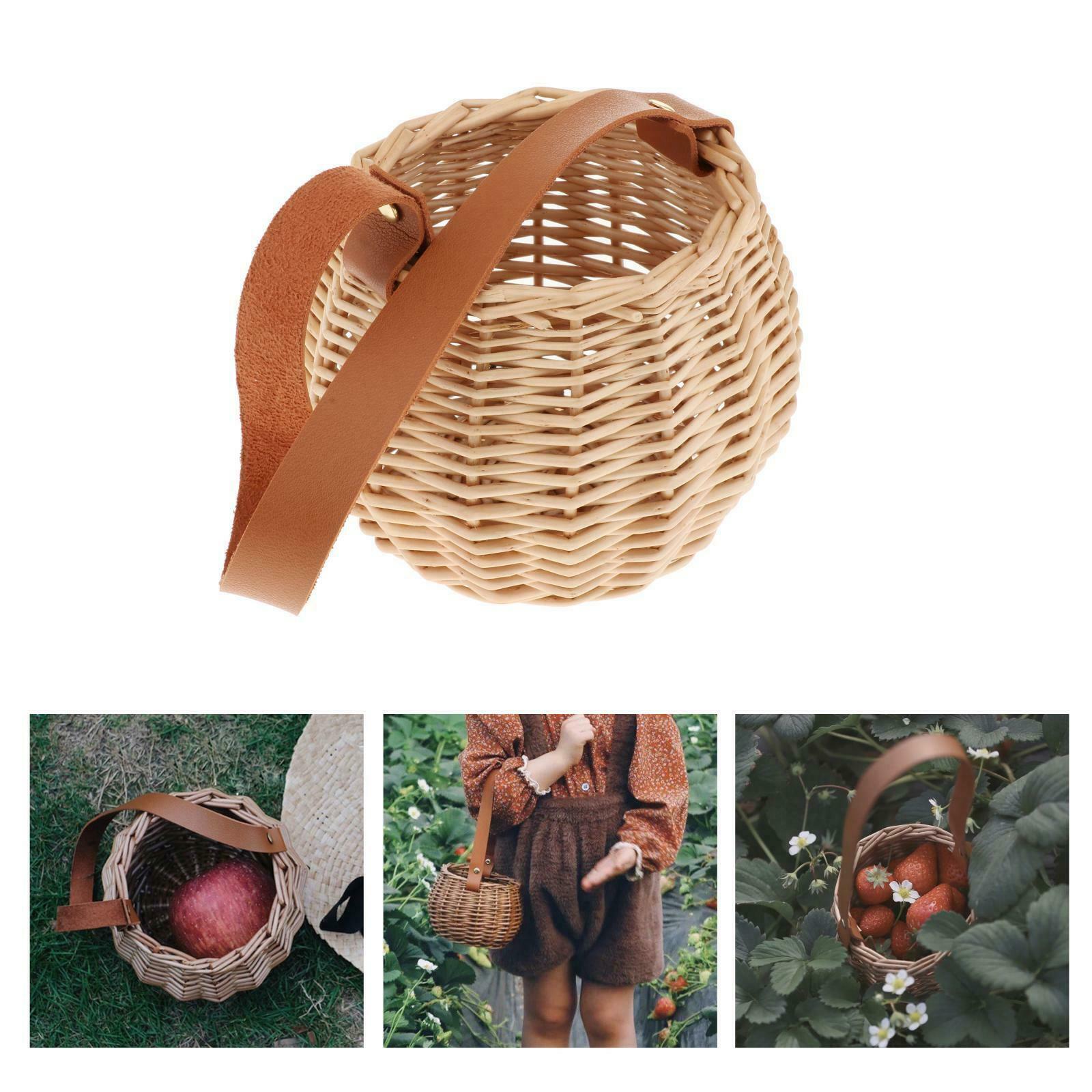 Wicker Woven Storage Basket with Handles Picnic Garden Flower Vase Container