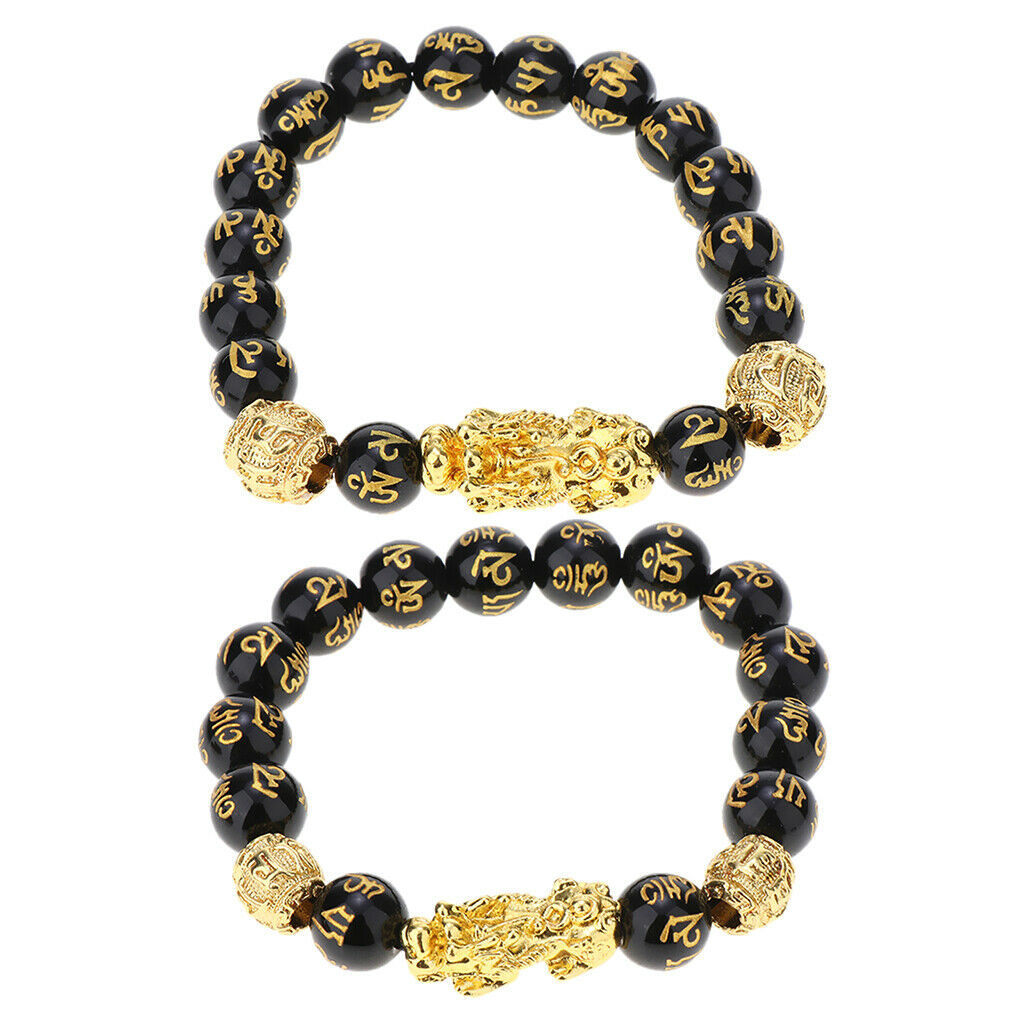2Pieces Feng Shui Prosperity Carved Bead Bracelet with Pi Xiu Attract Wealth