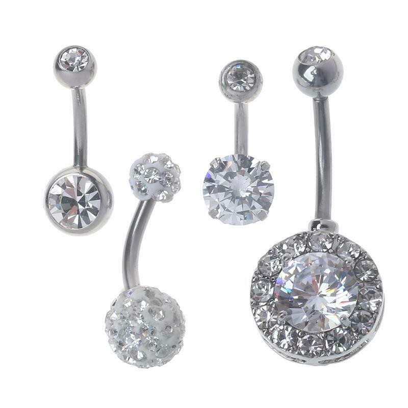 4PCS Titanium CZ Opal Belly Button Rings Set Navel Barbell Piercing Body Jewelry