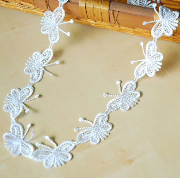 3 Yards White Butterfly embroidery Lace Trim Wedding Bridal clothing accesories