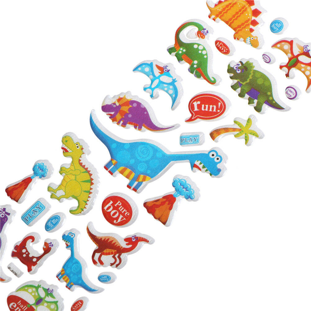 5 Sheets Cute Dinosaur Bubble PVC Stickers Cartoon Kids Classic Toys Stick.l8