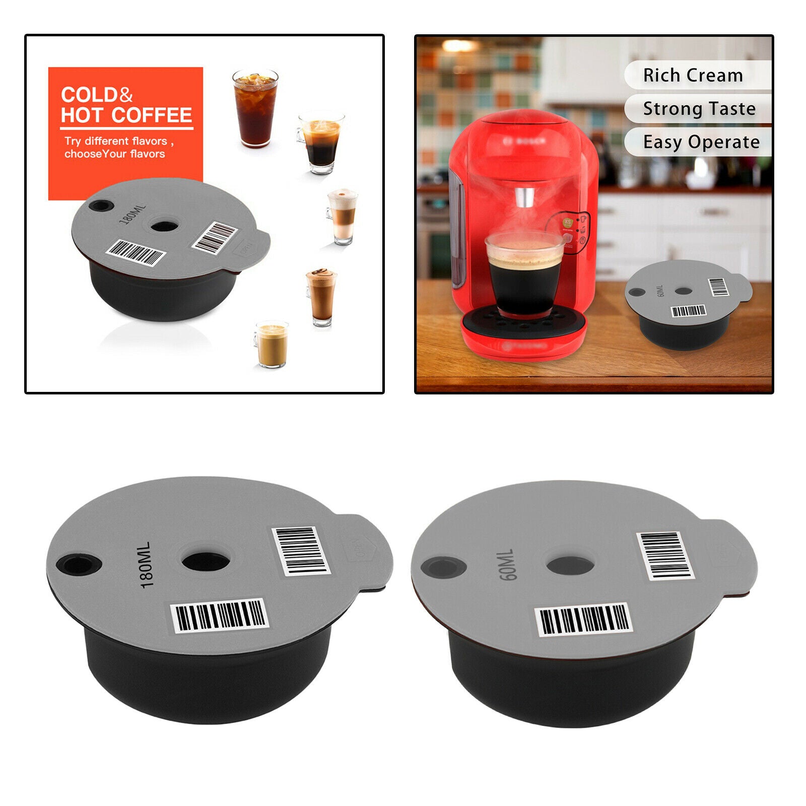 2x Reusable Coffee Capsule Pod Filter with Slicone Lid Fit for Bosch Tassimo