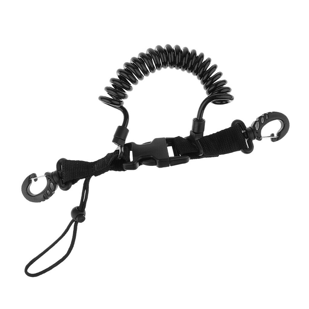 2X Scuba Diving Elastic Spring Coil Torch Lanyard Quick Release Buckle Black A