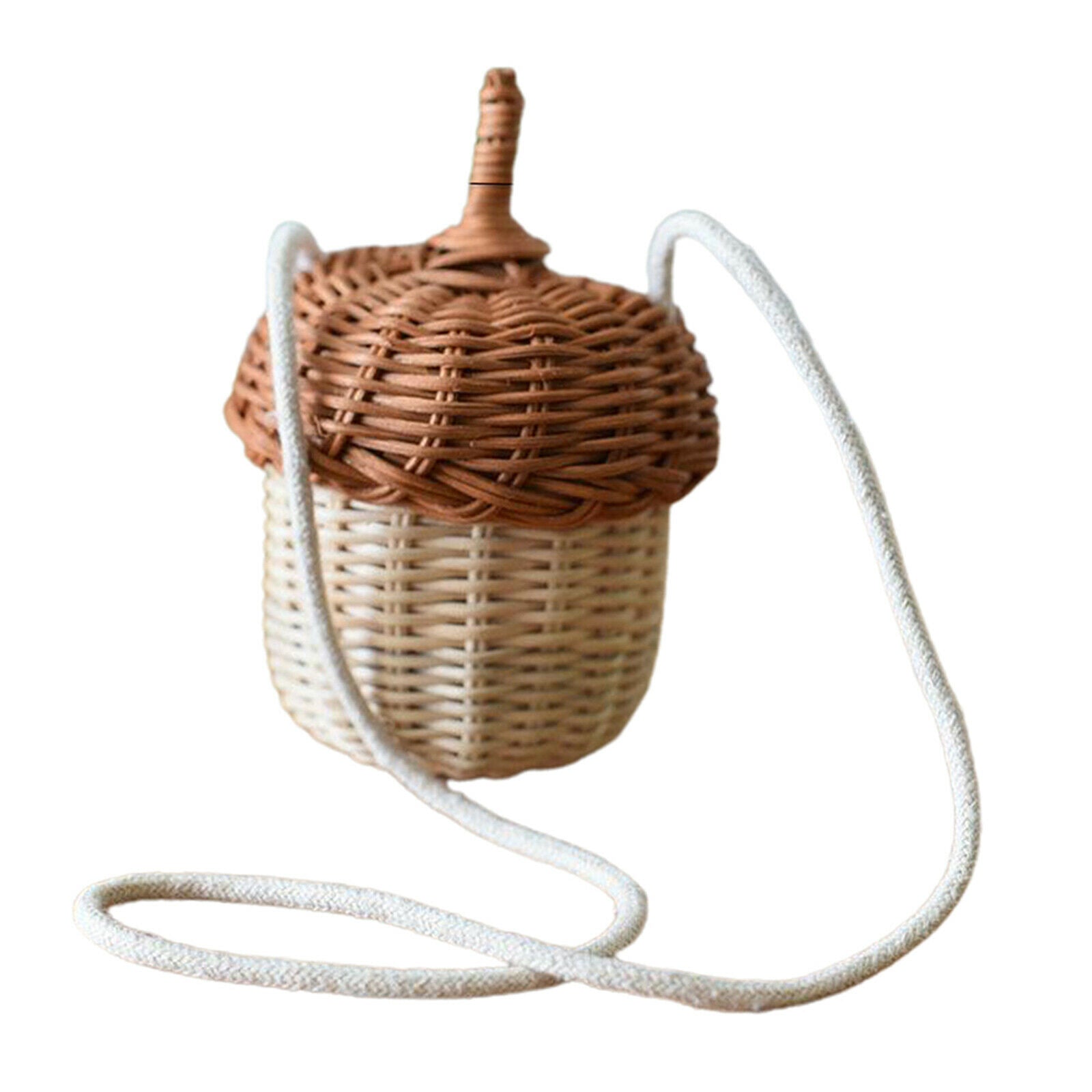 Lady Cute Chic Round Rattan Handbag Straw Tote Bucket Bag Party Picnic
