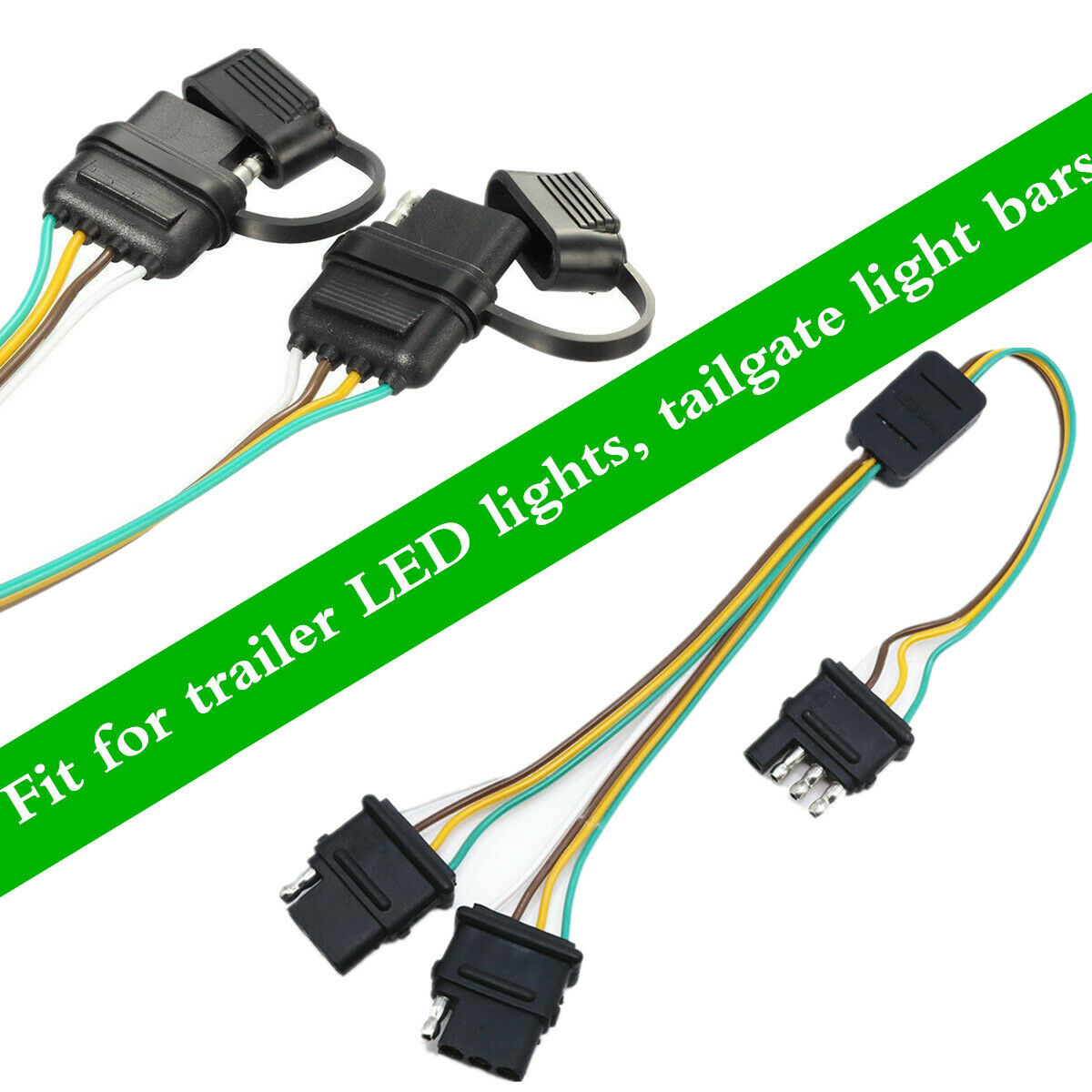 1x Flat 4 Pin Male &2x 4 Pin Female Connectors Tow Trailer Y-Splitter Harness