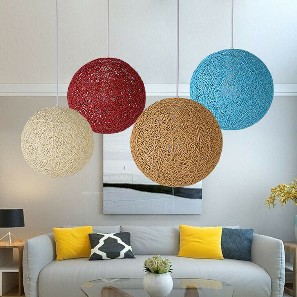 2pcs Round Rattan Shades Light Ball Shape for Bedroom Cafeteria Bar Indoor