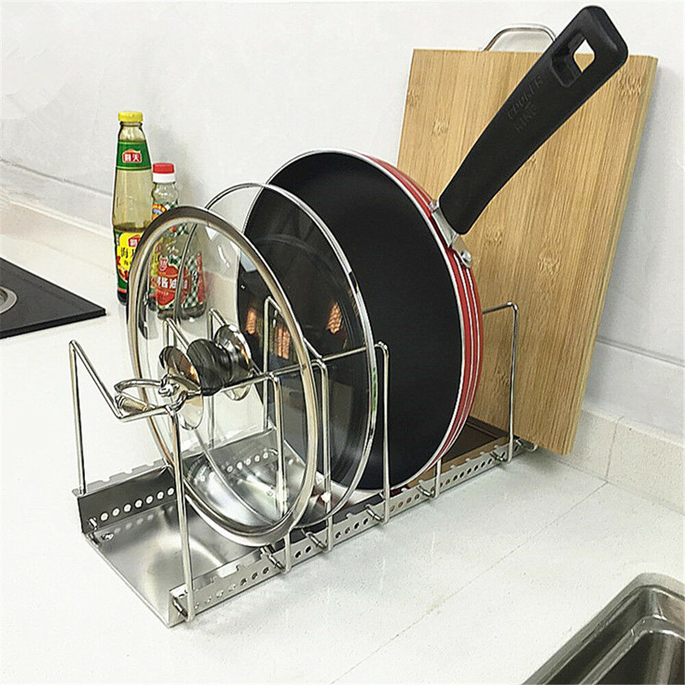 304 Stainless Steel Pot Lid Rack Pan&Cutting Board Holder Organizer for Kitchen