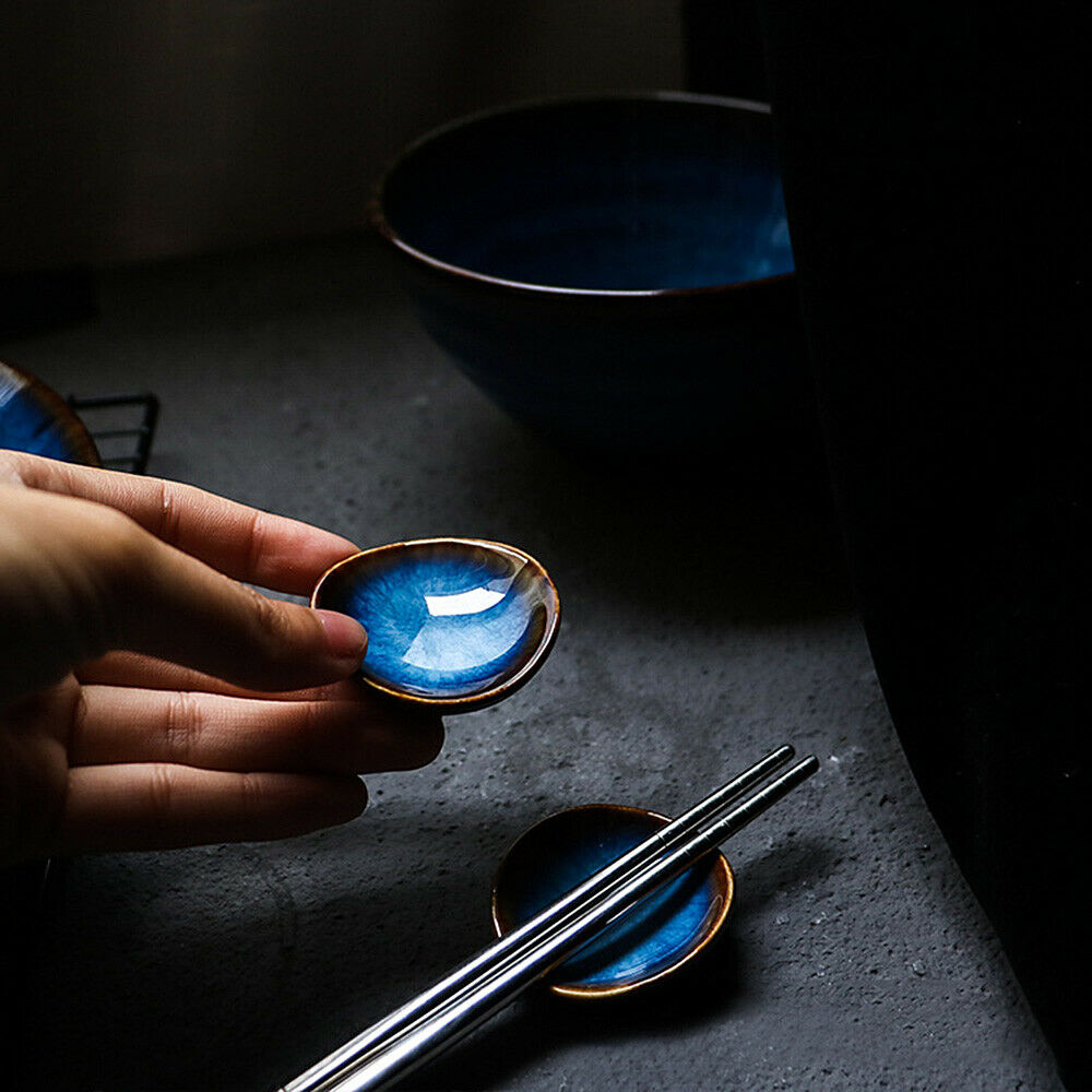 1Pc Ceramic Blue Glaze Chopstick Holder Cutlery Rest Rack Tableware Table Decor