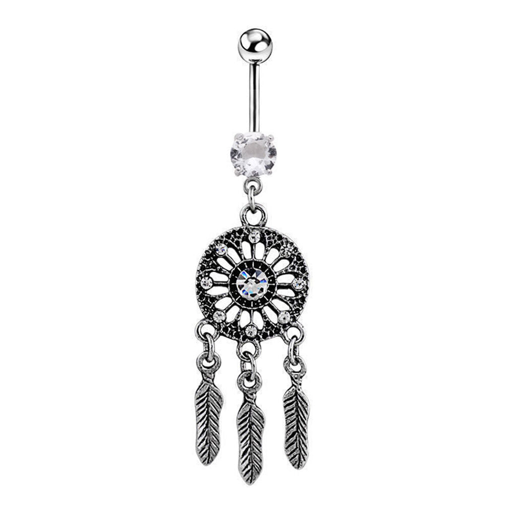 Crystal Rhinestone Dream Catcher Body Piercing Belly Button Navel Ring Ba.l8