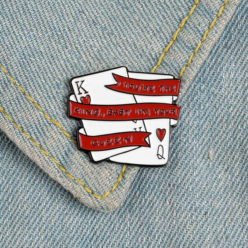 Poker King Queen Word Enamel Brooch Bag Clothes Lapel Pin Badge Jewelry G.l8