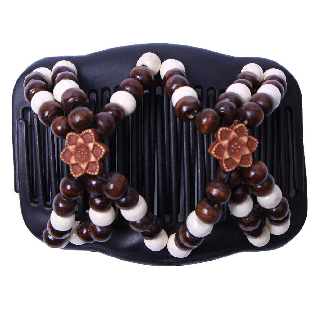 4pcs Magic Wood Beads Double Hair Comb Clip Stretchy Hair Roses Ladies Party