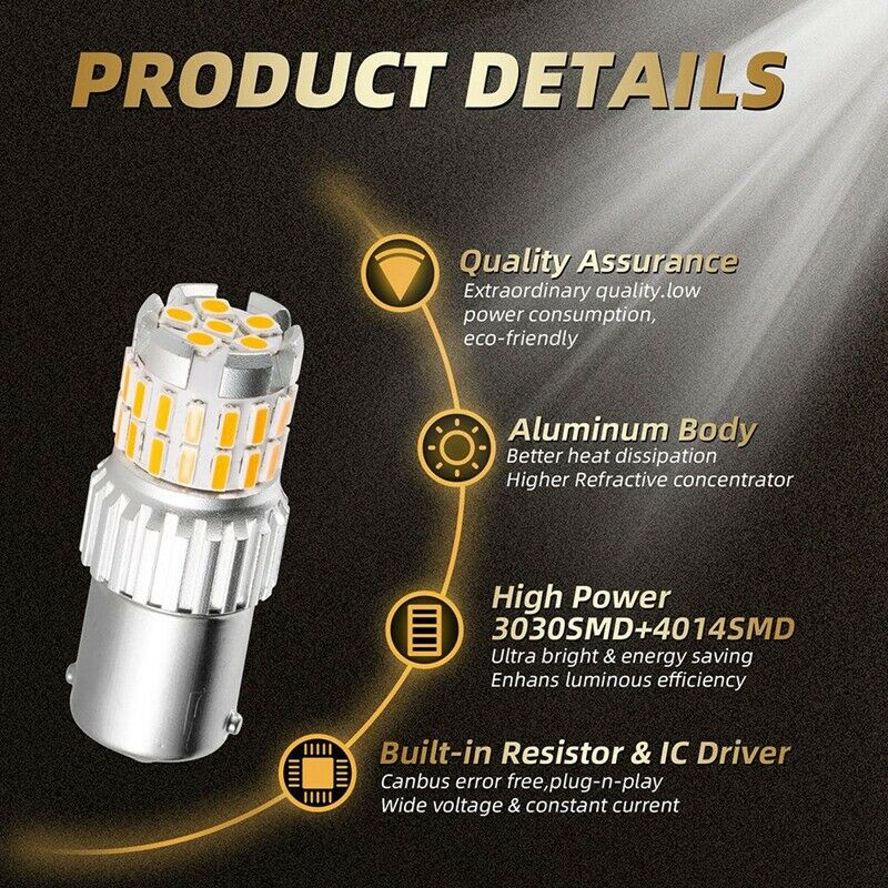 2 x 1156 BA15S 7506 Amber Yellow Car LED Turn Signal Corner Light Bulb P21W X9Y5
