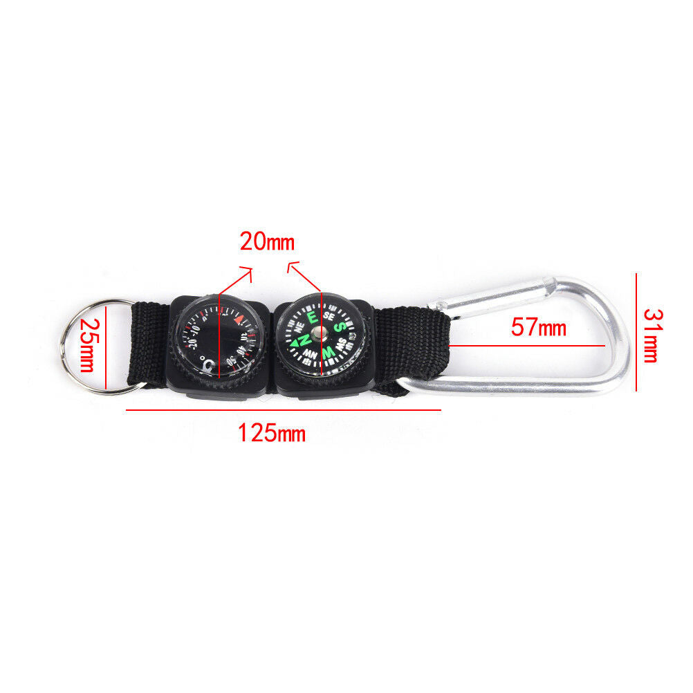 3 in 1 Multifunction Camping Hiking Carabiner w/ Keychain Compass Thermometer.DD