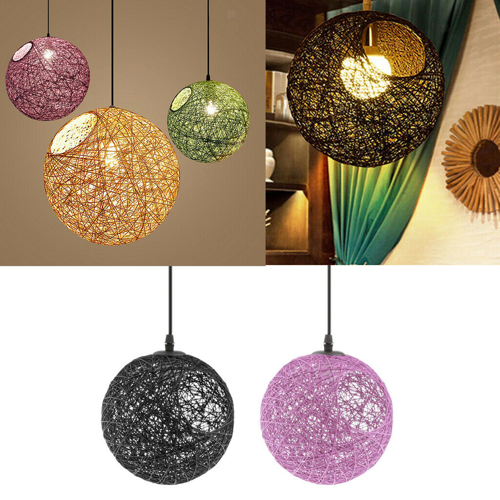 2 Pcs Modern Round Wicker Rattan Globe Ball Style Ceiling Pendant Light