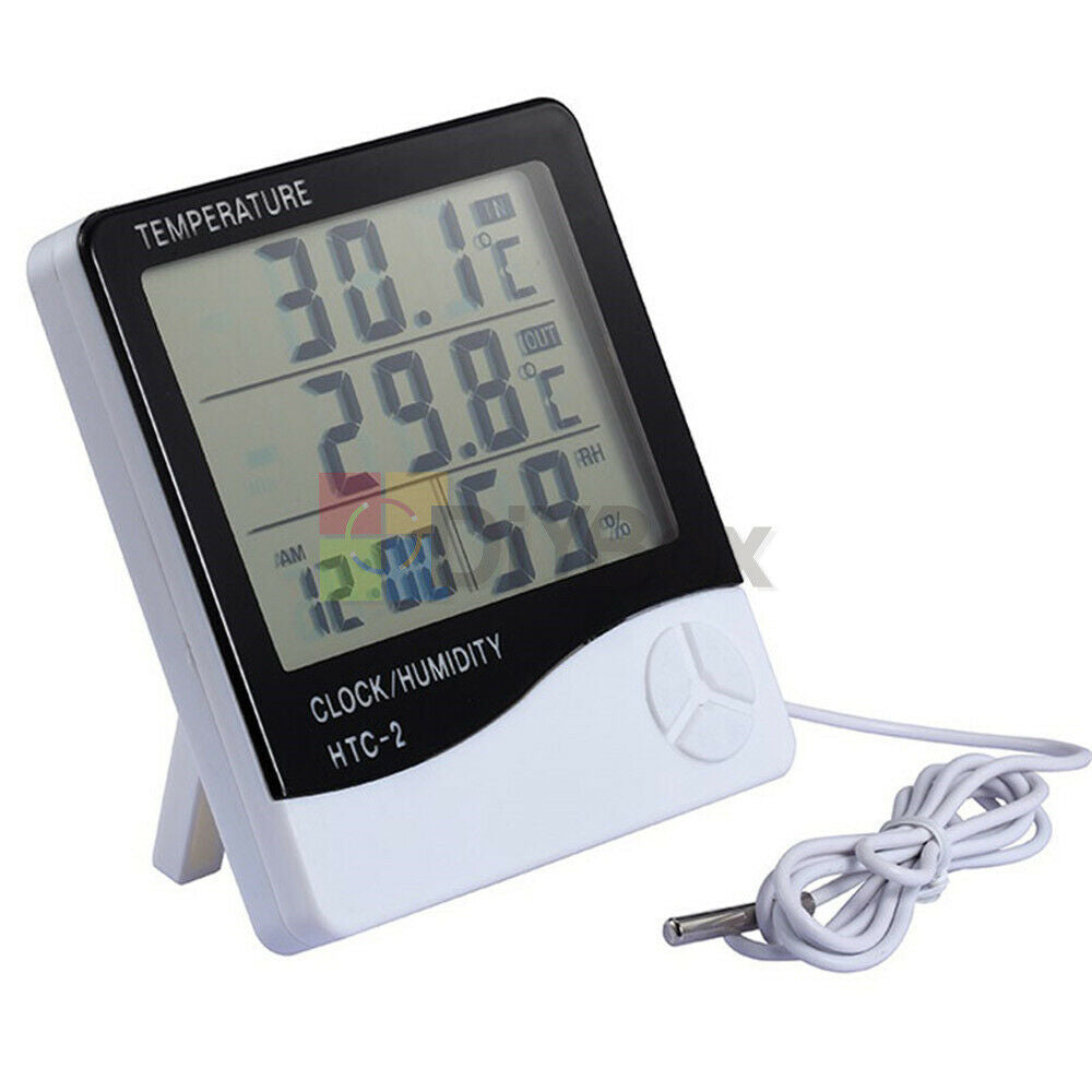 HTC-2 LCD Digital Thermometer Hygrometer Weather Station with Alarm Clock Indoor