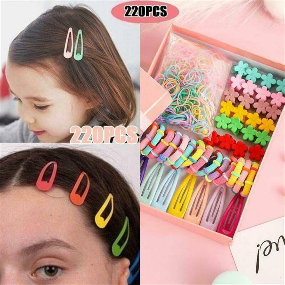 220x Candy Colors Girls Kids Hair Clips Rope Ponytail Holder Hair Accessories