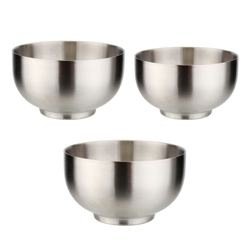 3 Pieces Stainless Steel Bowls Double Wall Rice Salad Serving Bowl for Kids