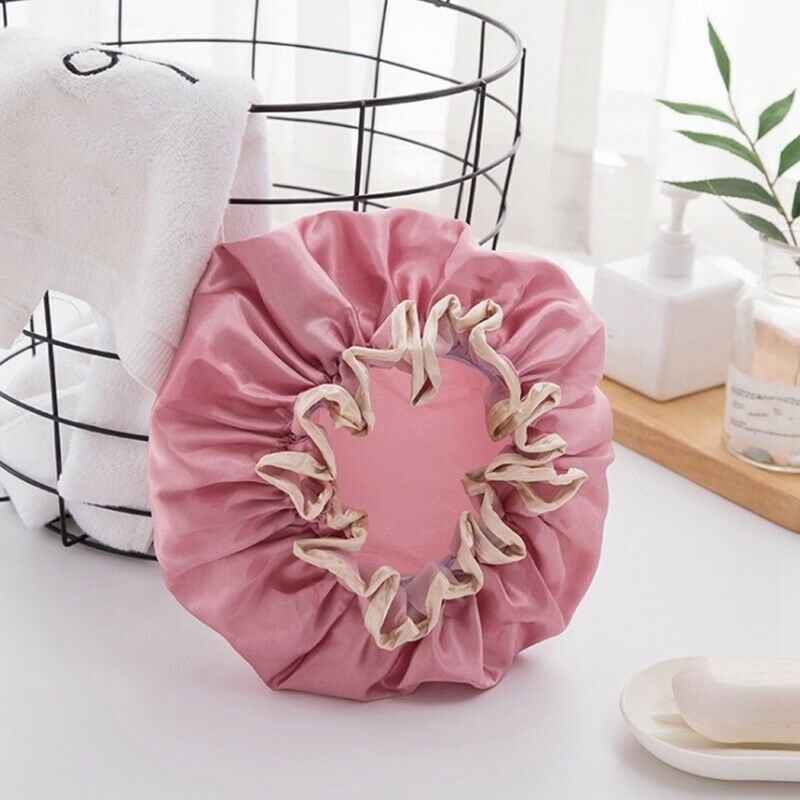 Double-Layer Shower Cap Women's Waterproof Hat Bathing Long Hair Bathing HeadgS9