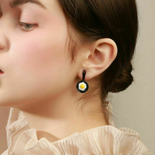 Cartoon Asymmetric Stud Earrings Enamel Fried Egg Earrings For Women Jewelry
