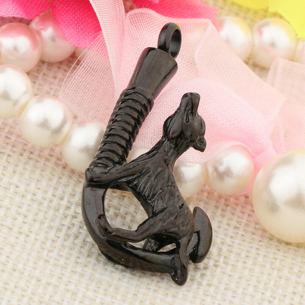 Love Pet Dog Stainless Steel Fish Hook Cremation Memorial Ash Pendant Black