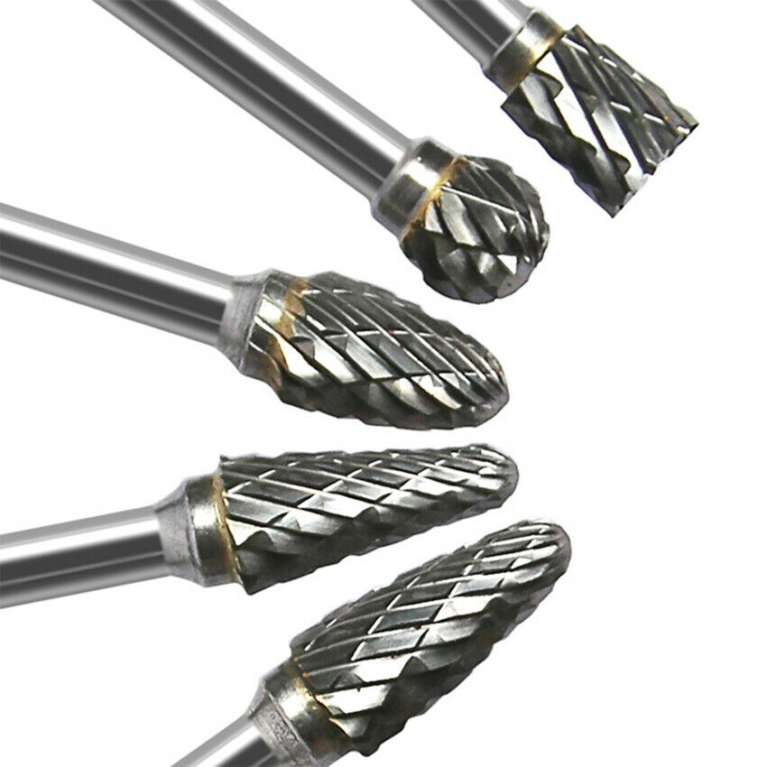 10Pcs/Set 1/8'' Shank Tungsten Carbide Metal Rotary Drill Bits Tool Cutter Files