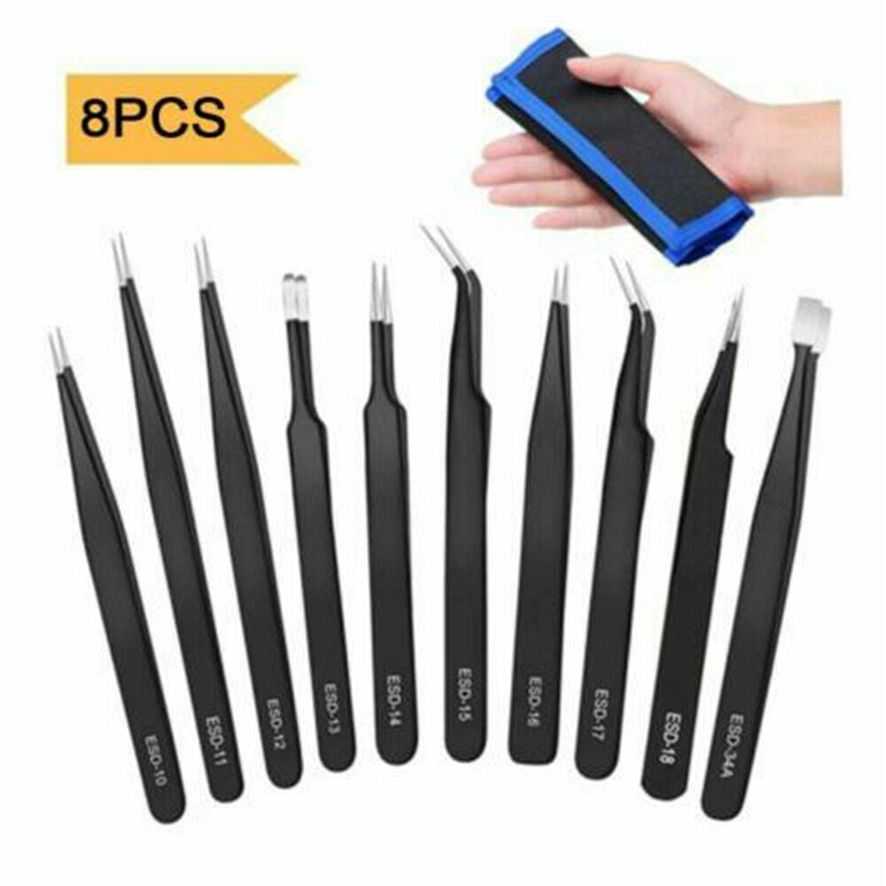 UK ESD Anti-static Tweezers Maintenance Repair Plastic Tools - 8 Pcs / Set