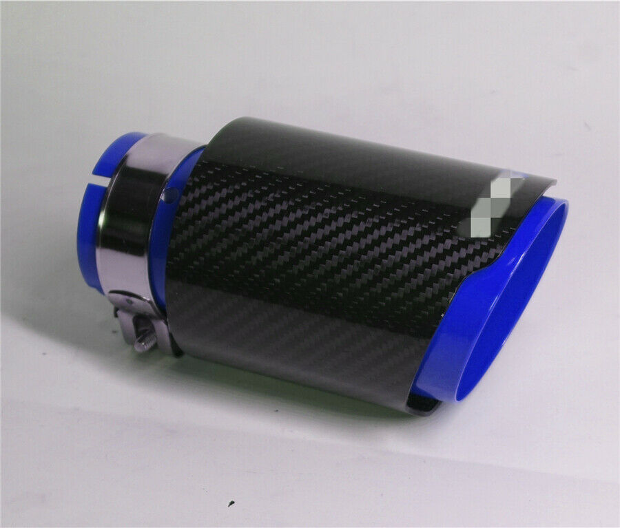Carbon Fiber + Blue 2.5'' Car Exhaust Pipe Tip Stainless Steel Auto Universal