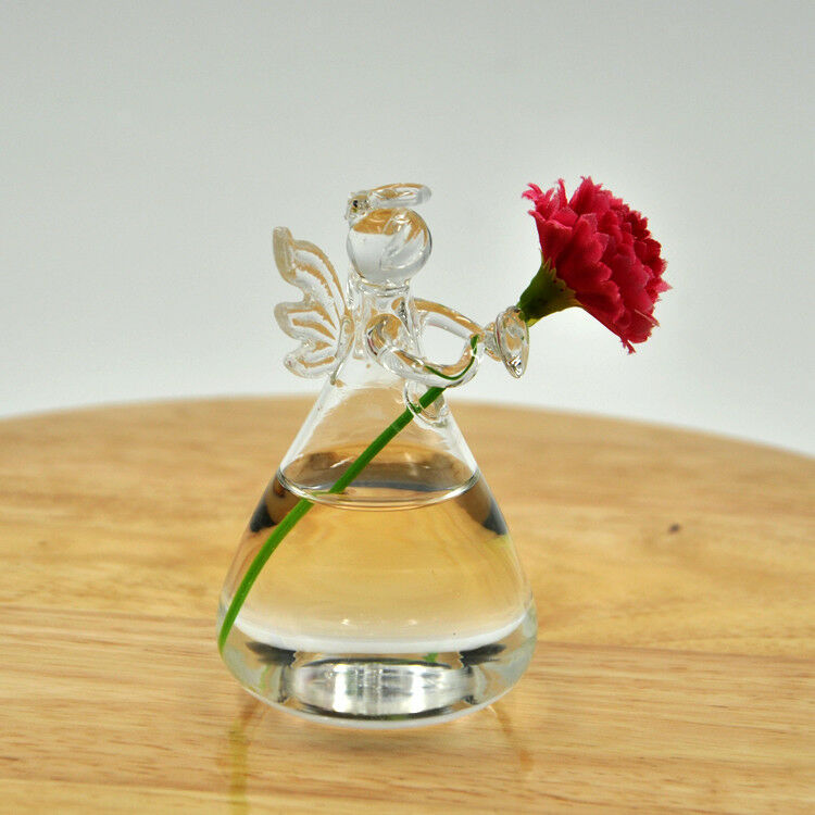 2xClear Angel Shape Glass Hanging Vase Bottle Hanging Plant Pot Flower Decor