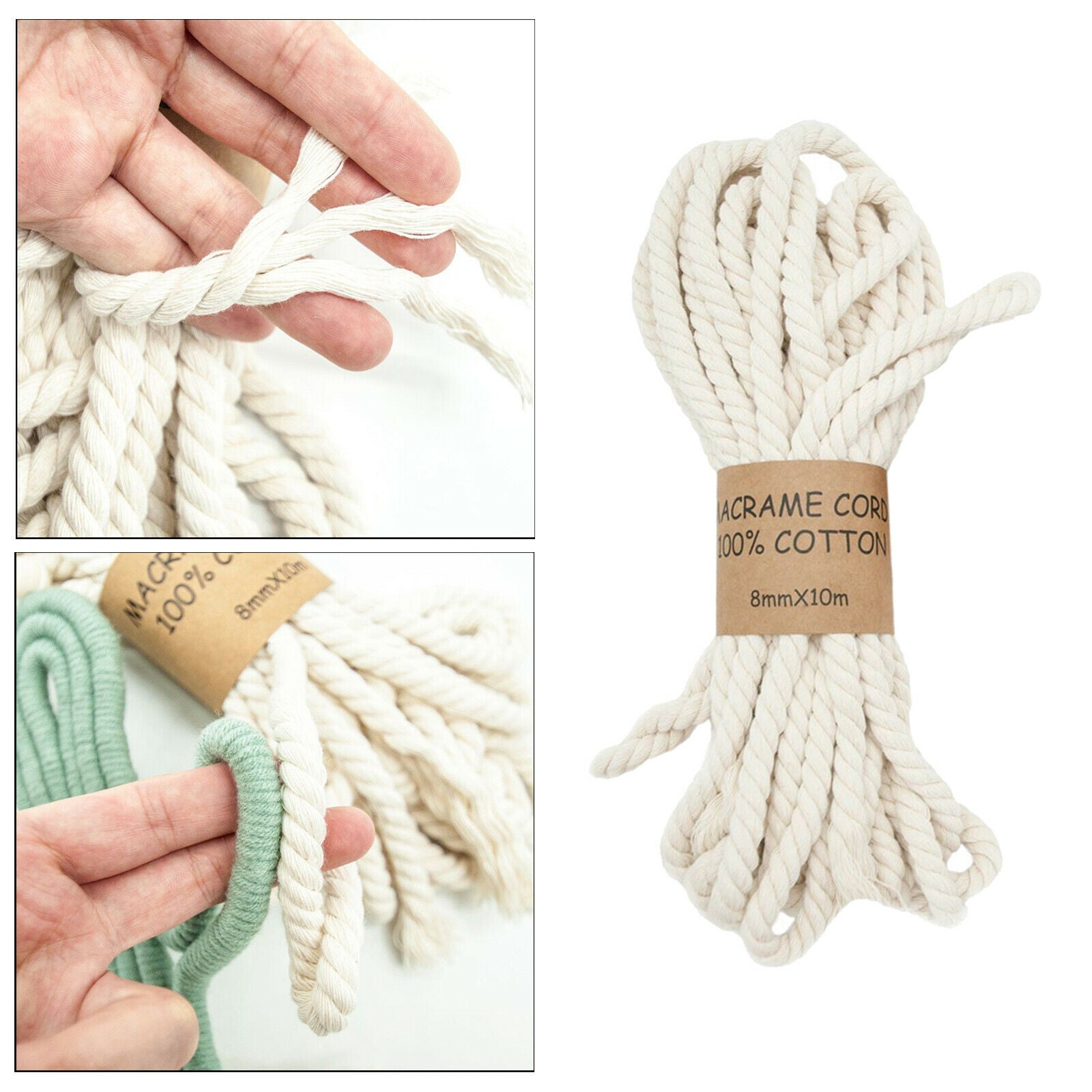 8mmx11Yards Macrame Rope 3 Strands Handmade Crafts DIY Home Decor Projects