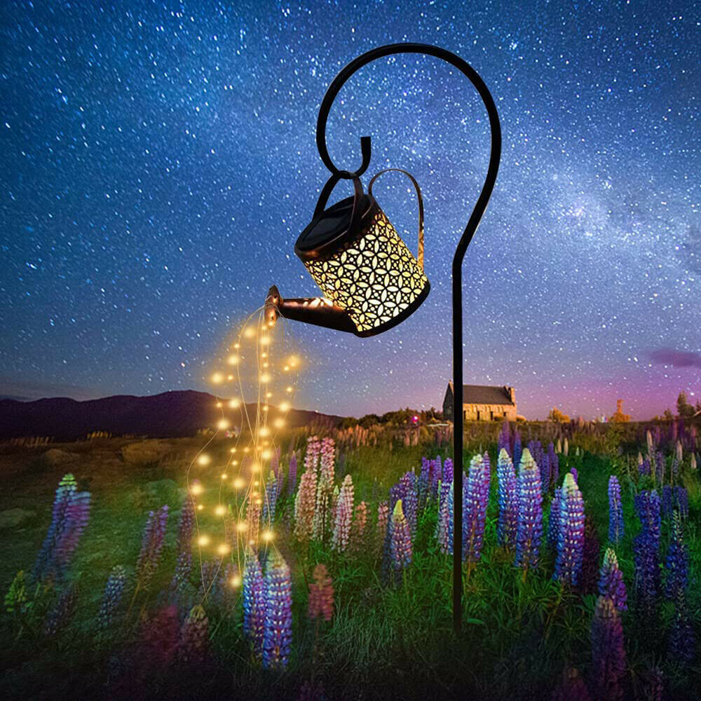 Solar Power LED Watering Can String Light Outdoor Garden Art Waterfall Decor