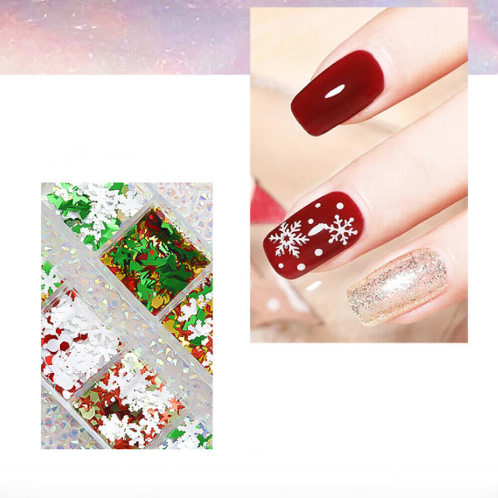 Christmas Tree Snowflake Nail Glitter Sequins Nail Art Slice Stickers Decoration