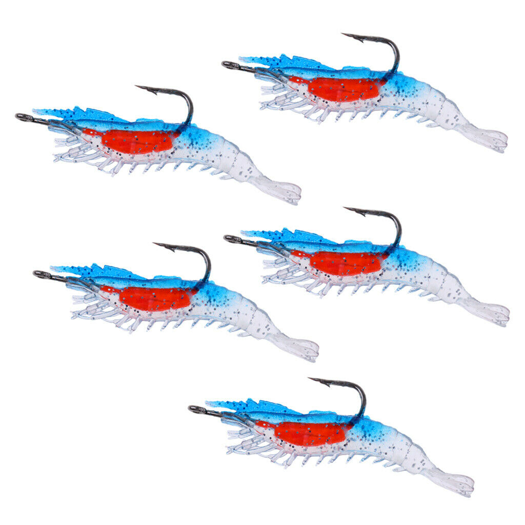 5Pcs Creative Shrimp Style Soft Prawn Lures Simulation Hook Baits Blue