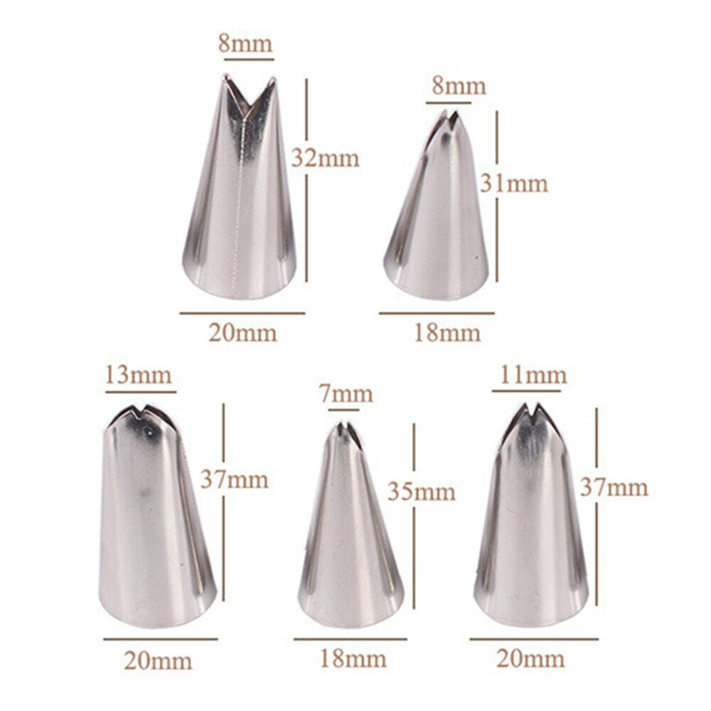 5 Pcs Set Leaves Nozzles Stainless Steel Icing Piping Nozzles Tips Pastry Tips