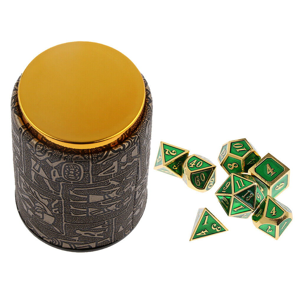 7 PCS Polyhedral Metal Dice D4-D20 for  Game + Dice Cup #B