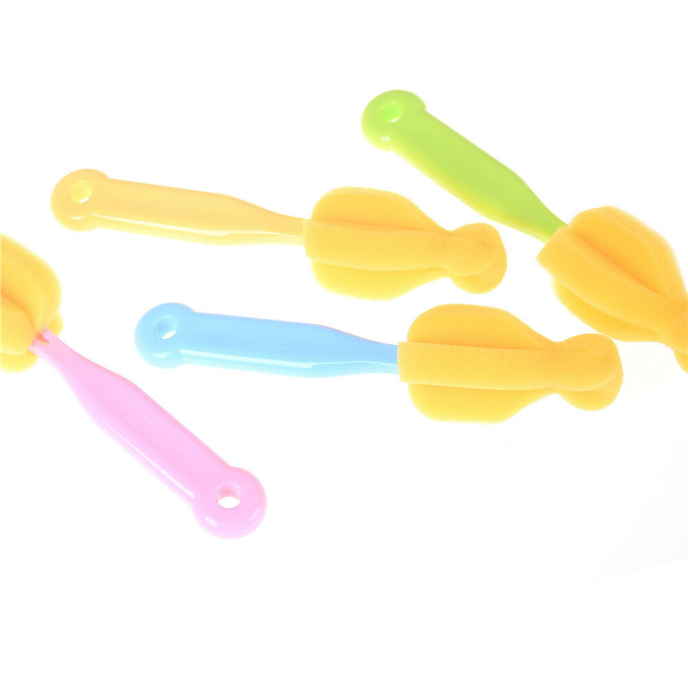 2Pcs Baby Teat Cleaning Feeding Bottle Brushes 360 Degree Rotating Sponge.l8