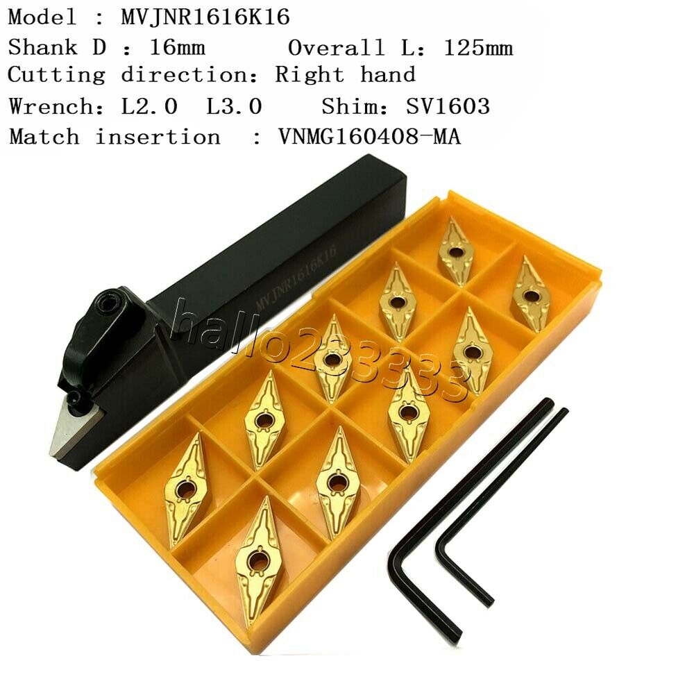 MVJNR1616K16(16×125mm) CNC External Turning Tool Holder+ VNMG160408 BP010 insert