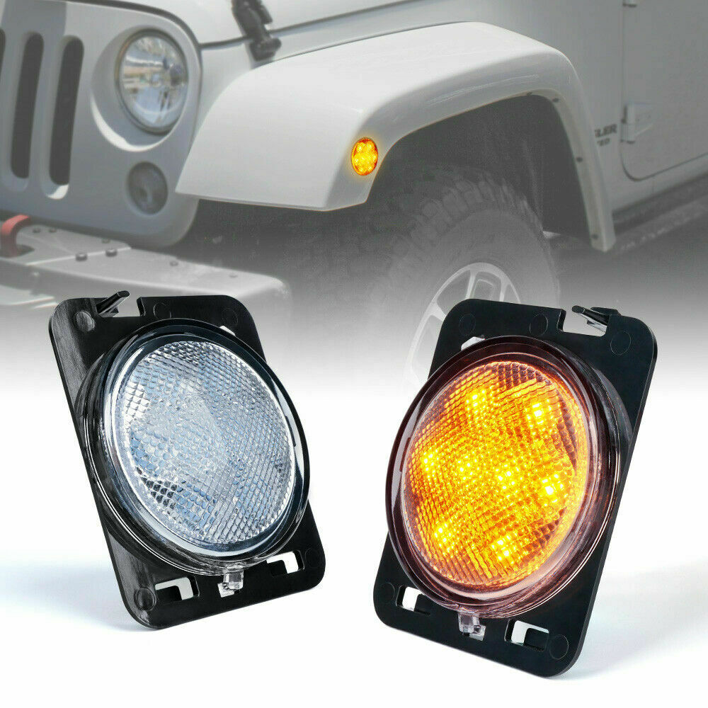 For 07-18 Jeep Wrangler JK Sport Front Fender LED Side Marker Lights Clear Lens