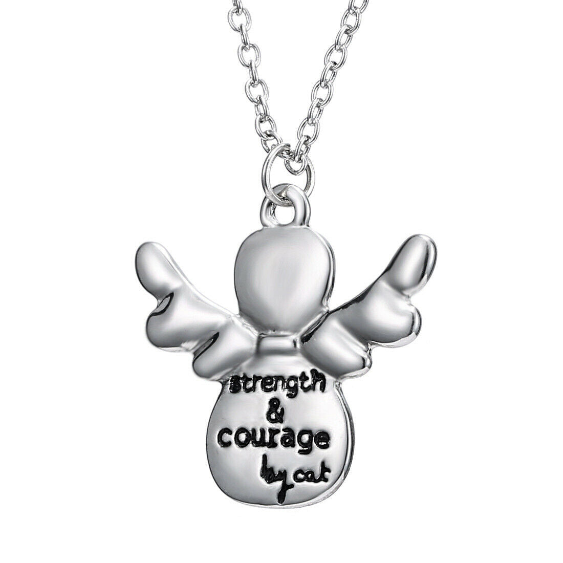 Fashion Jewelry Angel Wing Carved Letters Charm Pendant Chain Necklace