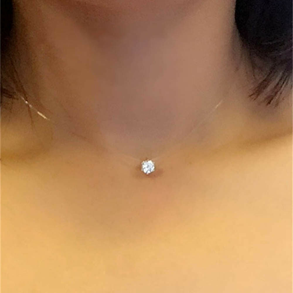 Fashion Women Crystal Necklace Invisible Line Zircon Clavicle Chain Neckla.l8